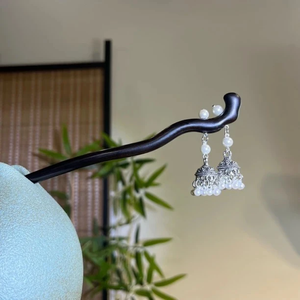 天然黑檀木发簪18cm【香怡】新中式国潮流苏步摇 古风古典盘发簪