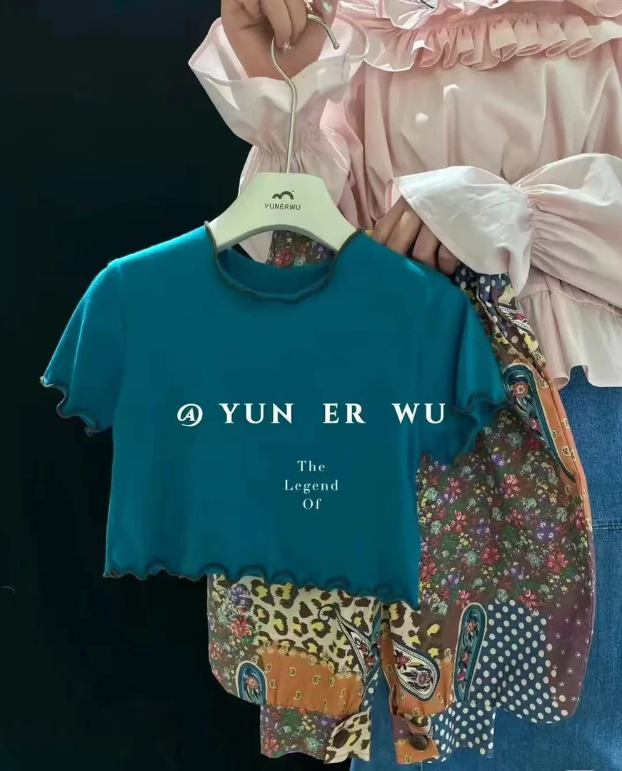 纯色短袖女韩版木耳百搭夏季T恤圆领洋气设计师女童装