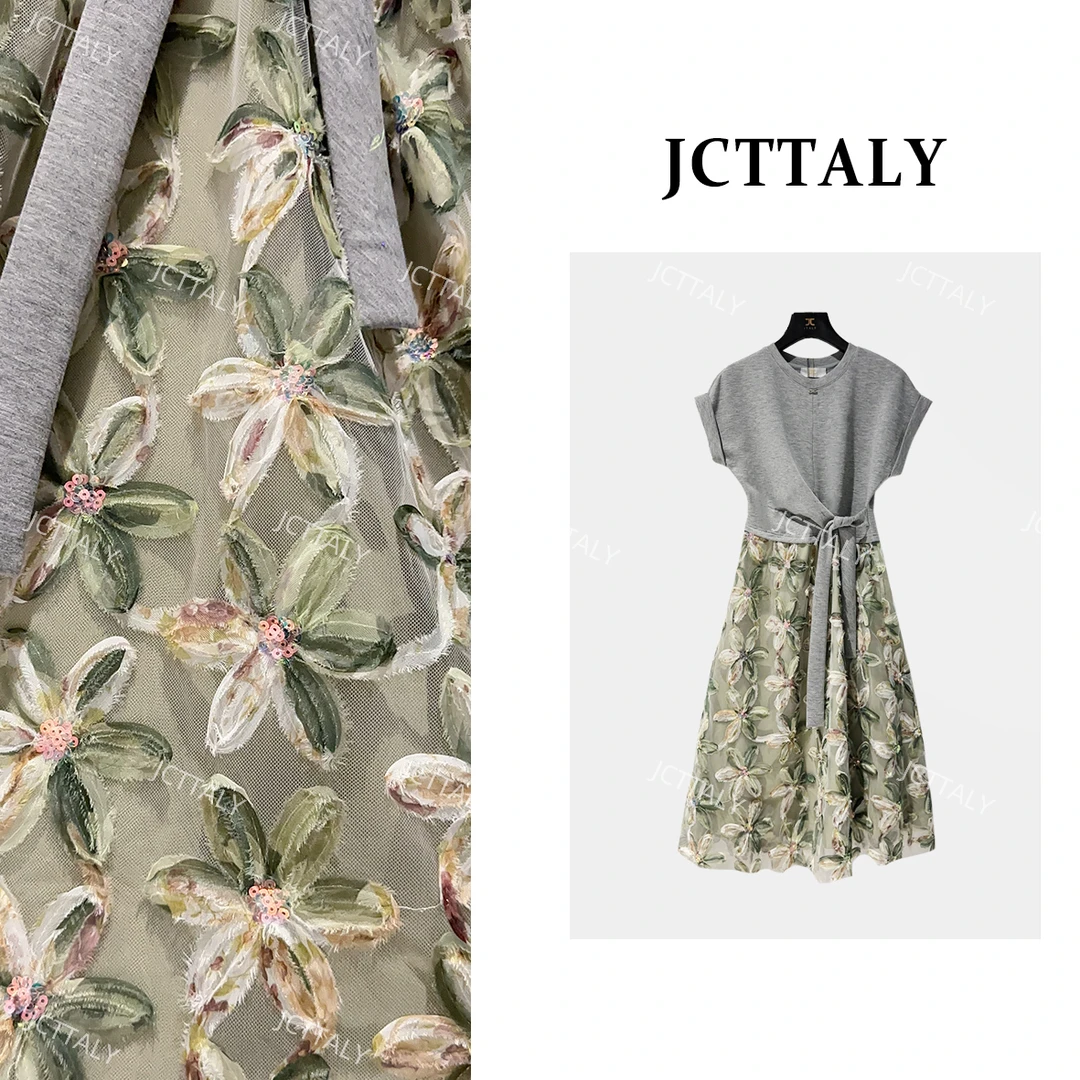 【vian专属】碎花显瘦气质时尚夏季复古印花提花连衣裙JC-A3312