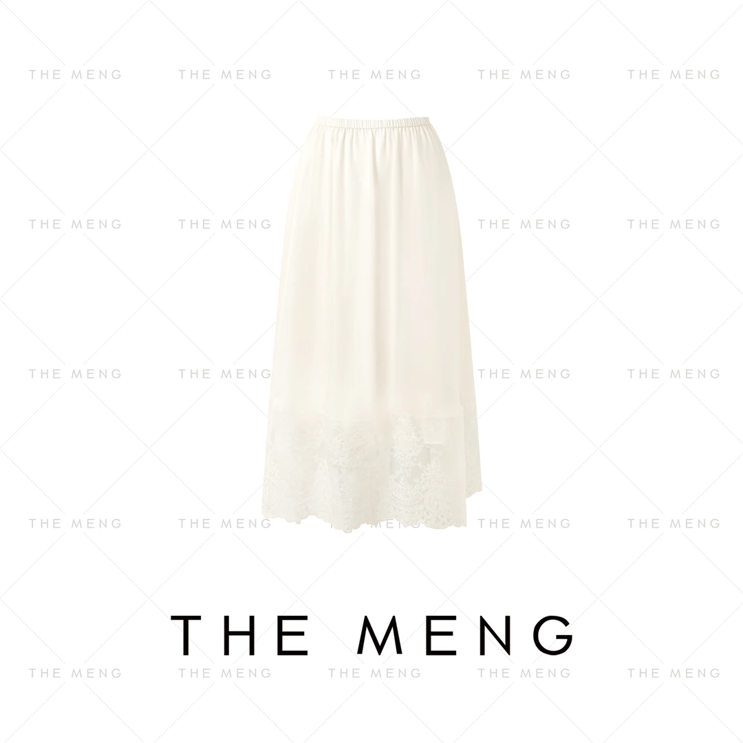 THE MENG【似玉】流光缎蕾丝优雅随性通勤显瘦半身裙#M251Q0085