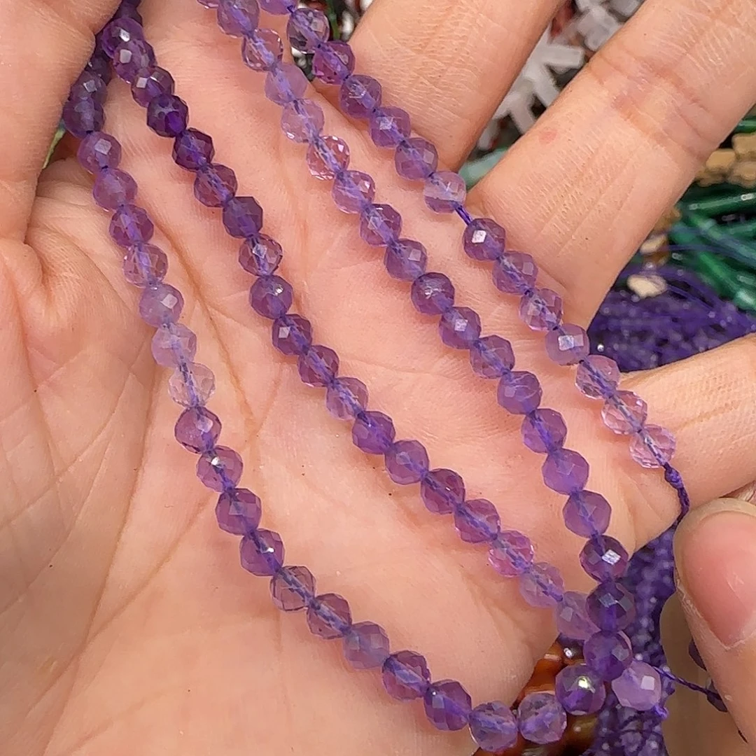 玛瑙/玉髓合金珠宝半成品紫水晶4mm切面一条
