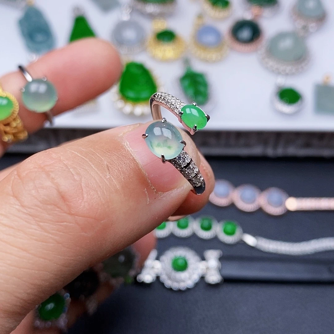 翡翠戒指银S925镶嵌戒指