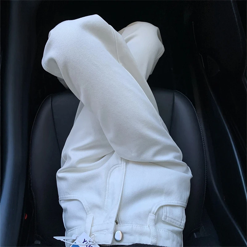 白色窄版阔腿牛仔裤女2025春夏新款高品质女装宽松百搭直筒长裤子