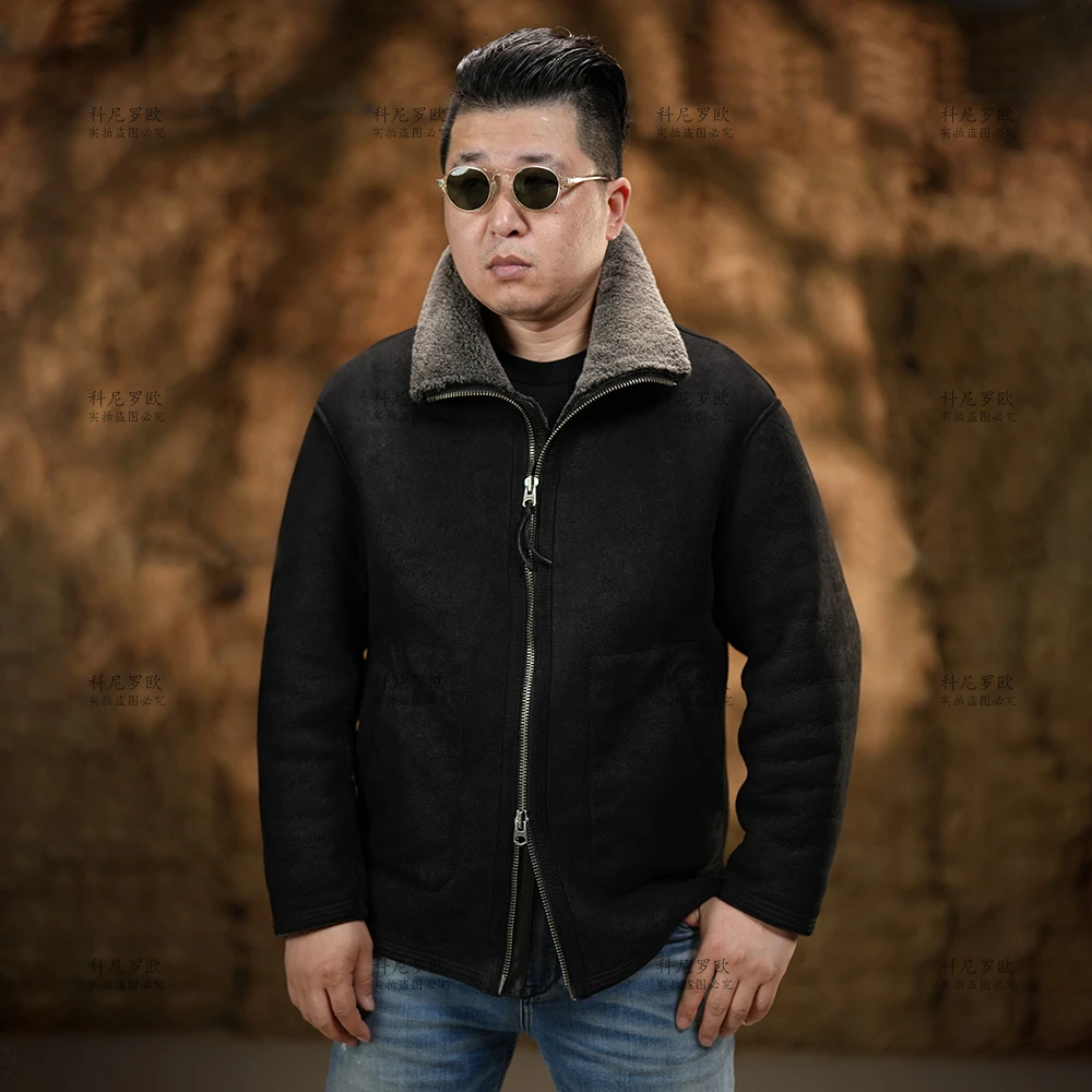 原生态高品质皮毛一体成衣重水洗复古做旧冬季皮草外套男YT2370-1