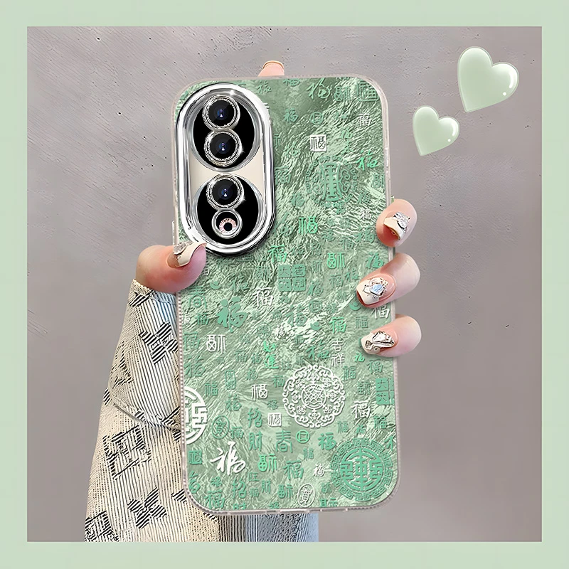 适用于【华为】荣耀90创意百福图时尚高级感精孔冰川纹手机壳