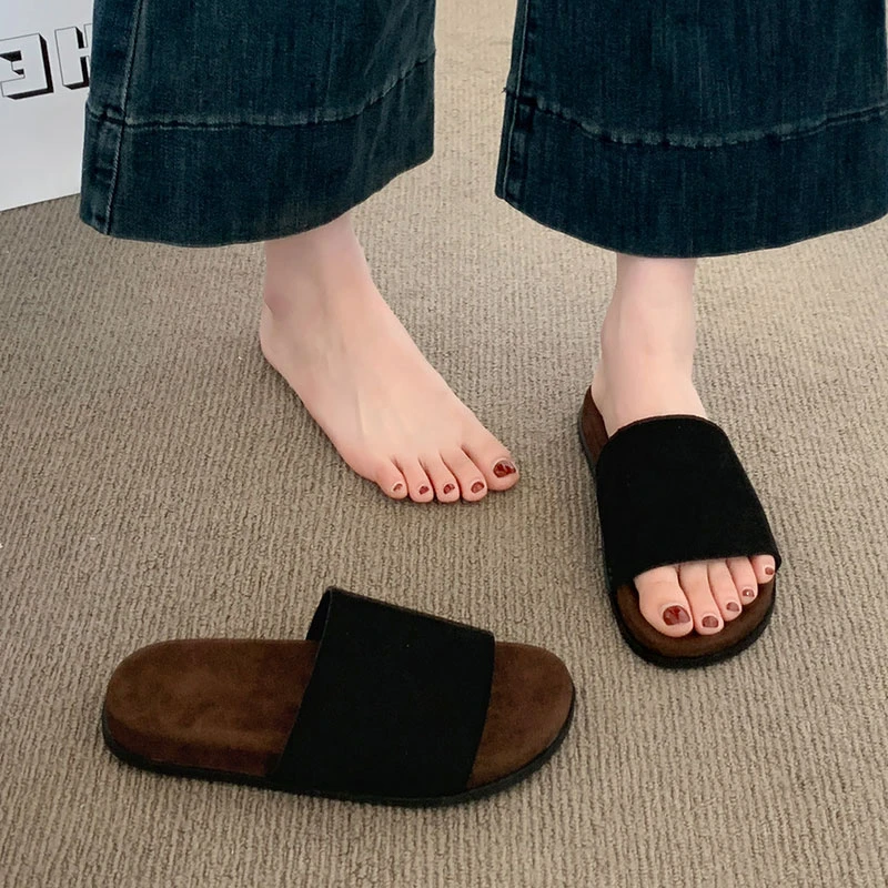 复古法式一字拖鞋女外穿2025夏秋新款网红厚底露趾懒人勃肯鞋半拖