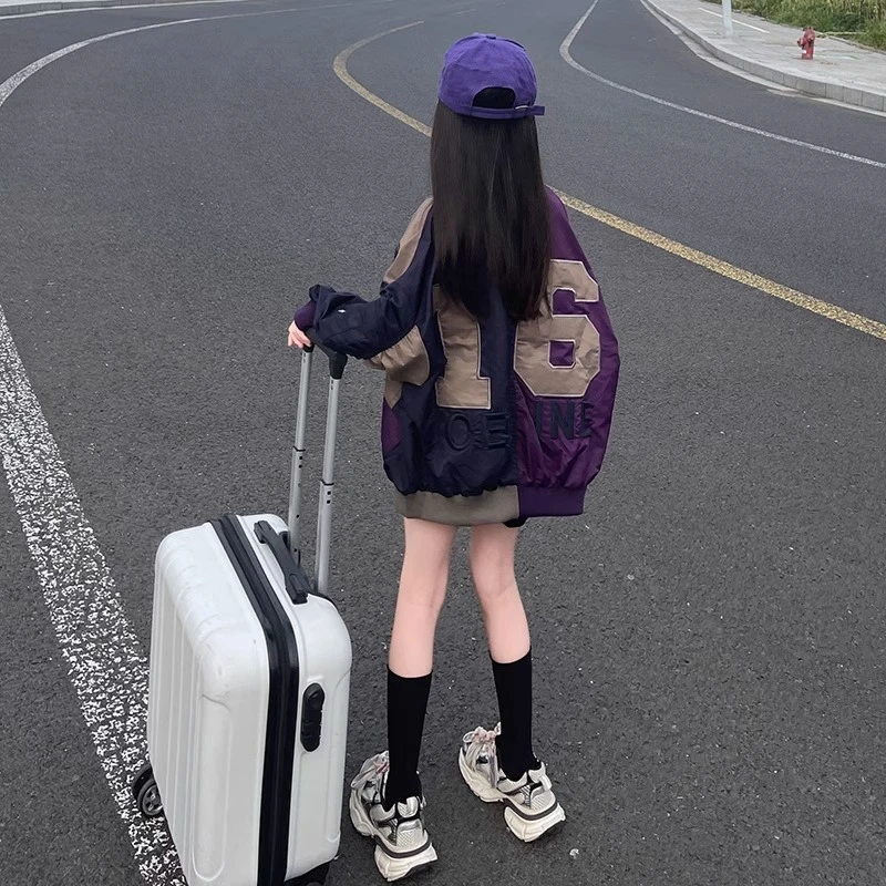 韩版撞色童装春秋装2025女童棒球服外套夹克衫宽松上衣女童开衫潮