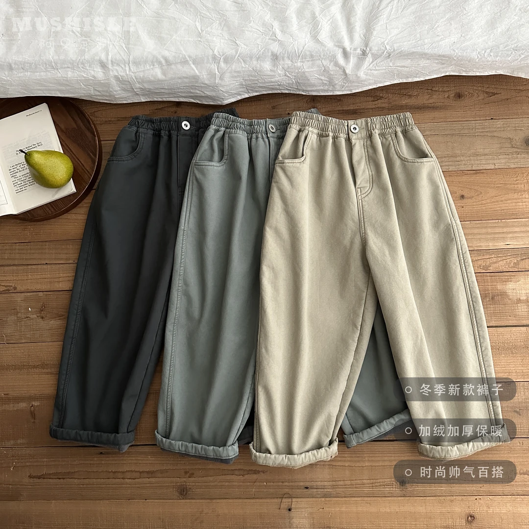 阿又冬季童装儿童男童中大童亲子款加绒棉布裤99253D