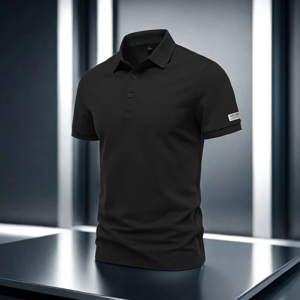 夏季2025商务修身t恤男士polo休闲半袖透气翻领纯色户外宽松速干
