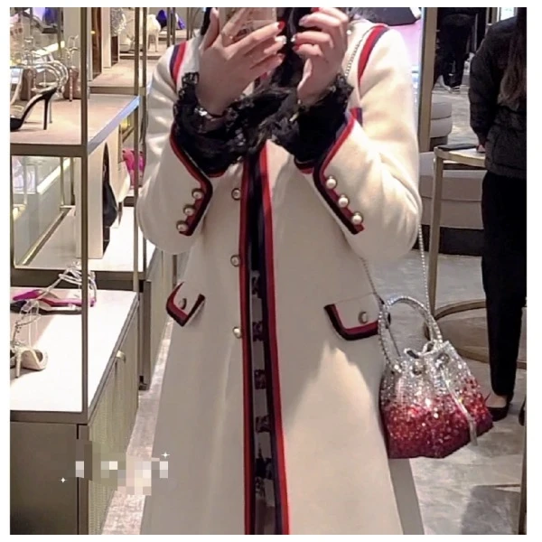 妃鱼/古驰/丝缎、羊毛、亮片/大衣/95新/Z1023