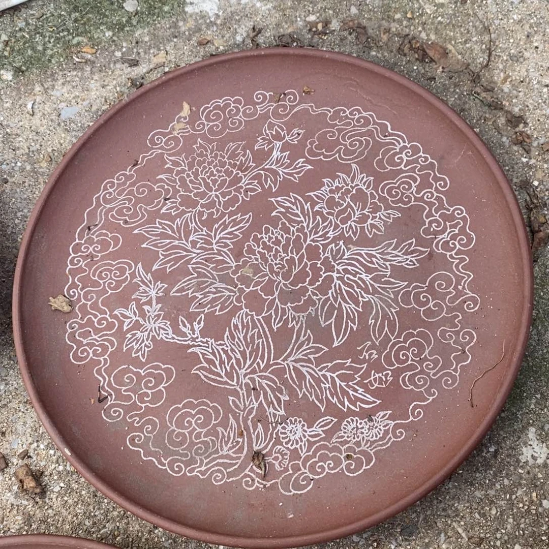 紫砂茶壶牡丹花紫砂盘24-25cm