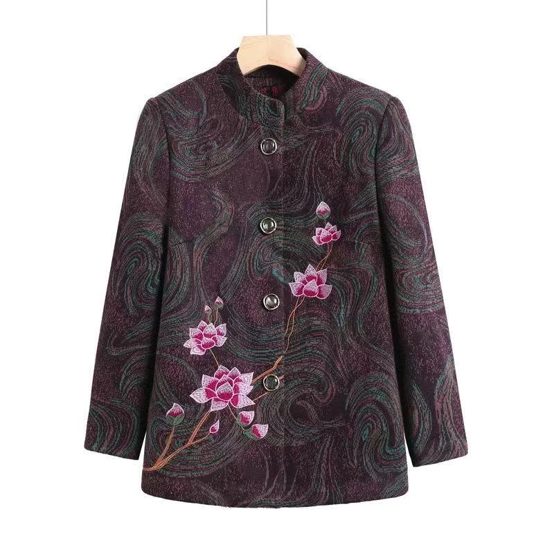 8017-奶奶外套绣花唐装洋气外穿衣服妈妈春秋上衣【新仓库】
