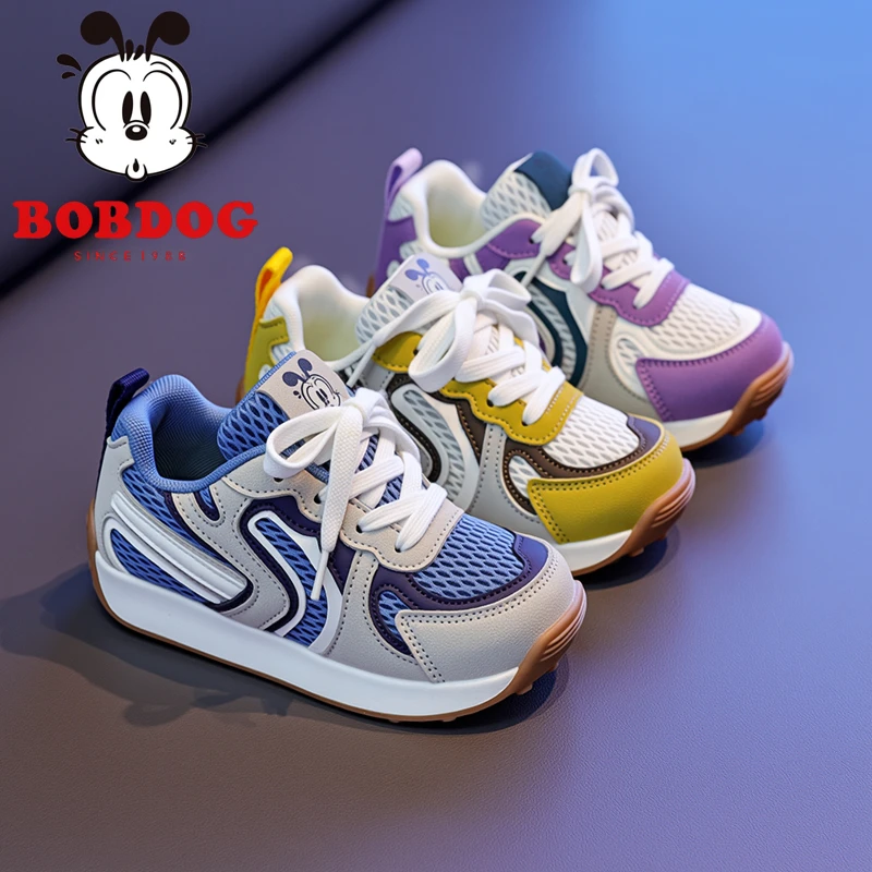 巴布豆儿童2025秋季款网面男女童时尚运动鞋软底中大童防滑跑步鞋