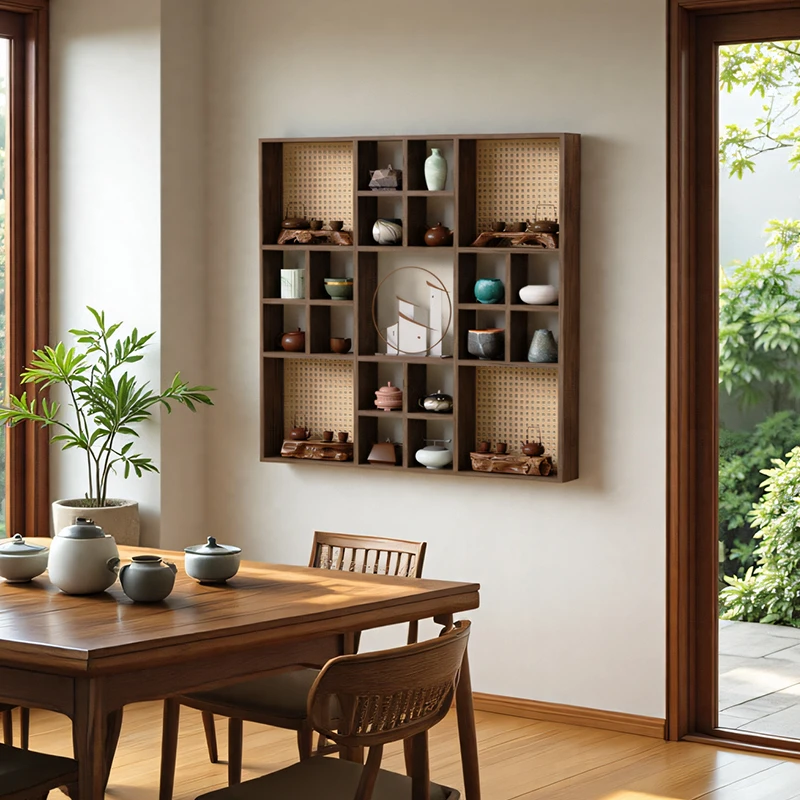 现代简约家用创意置物架多层展示泡桐木清新雅致博古架