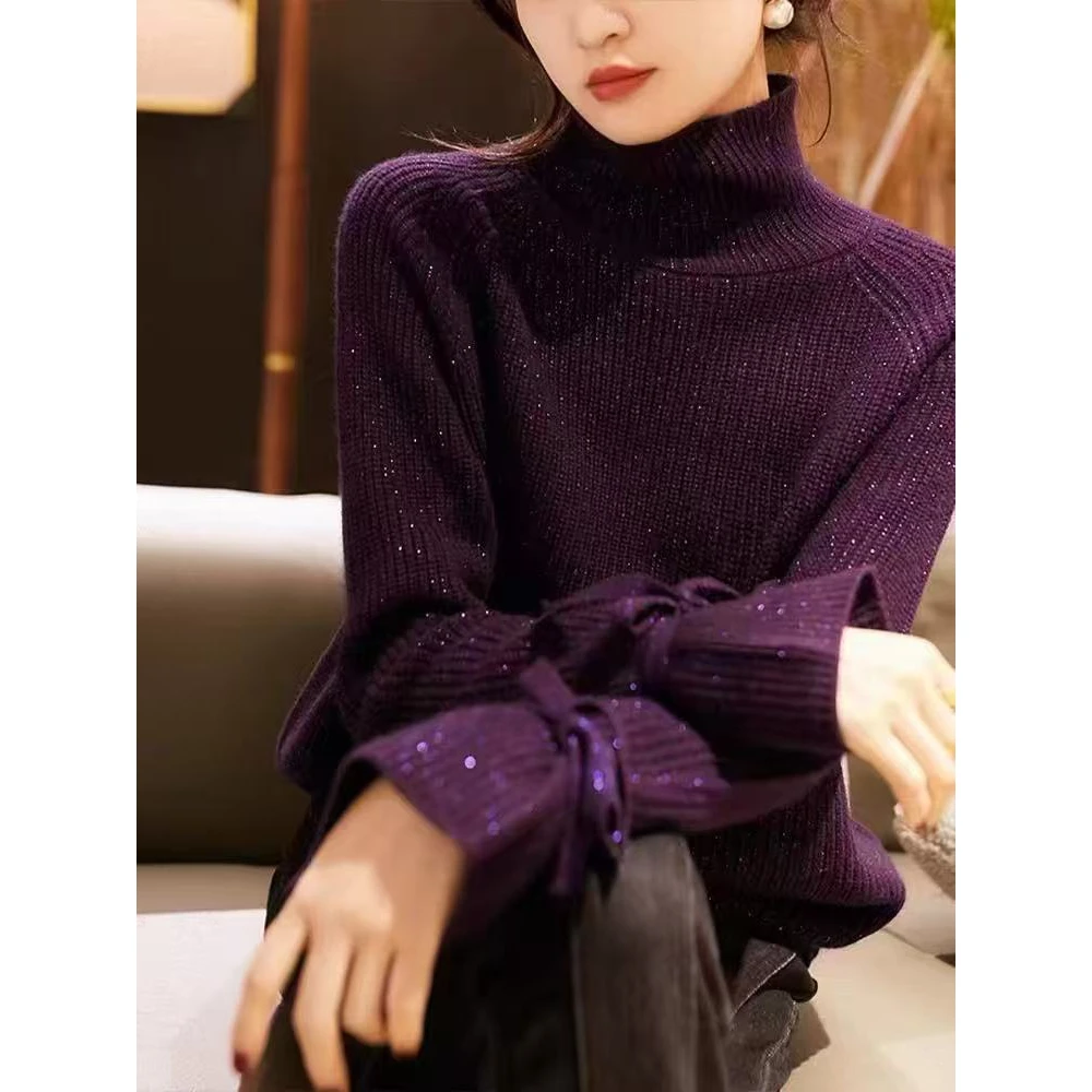 高时髦重工星光慵懒 羊毛羊绒 高领针织上衣/连衣裙 ZYJ665853VG#