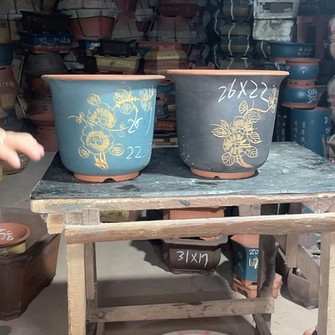 紫砂花盆大金钟钟盆两个
