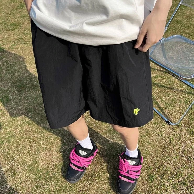 男夏季潮牌宽松五分裤美式高街vibe短裤复古刺绣速干沙滩裤百搭