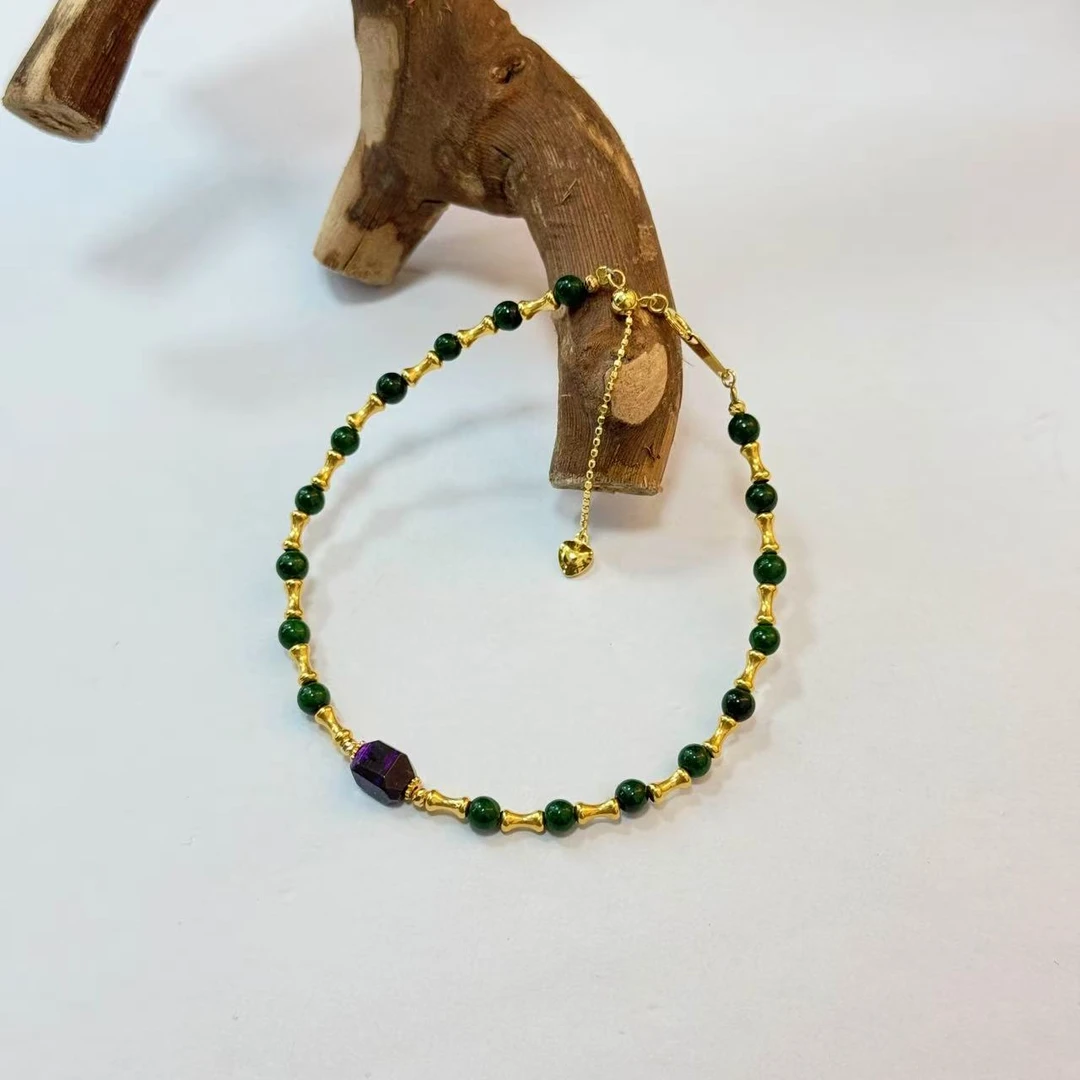 【景润·高货】帝王紫舒俱来无相满蜡绿A货翡翠18k金竹节满天星手链