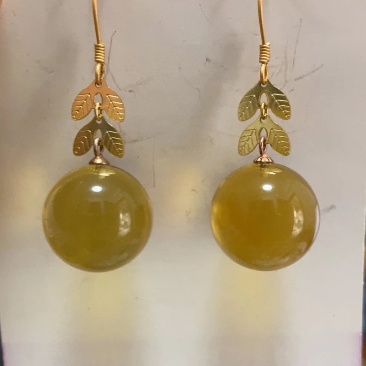 蓝珀耳饰银S925镶嵌琥珀15