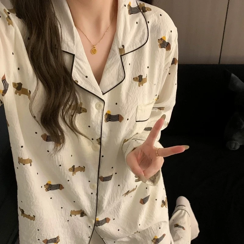 可爱卡通睡衣女春秋季薄款韩系学生ins少女长袖云朵棉家居服套装