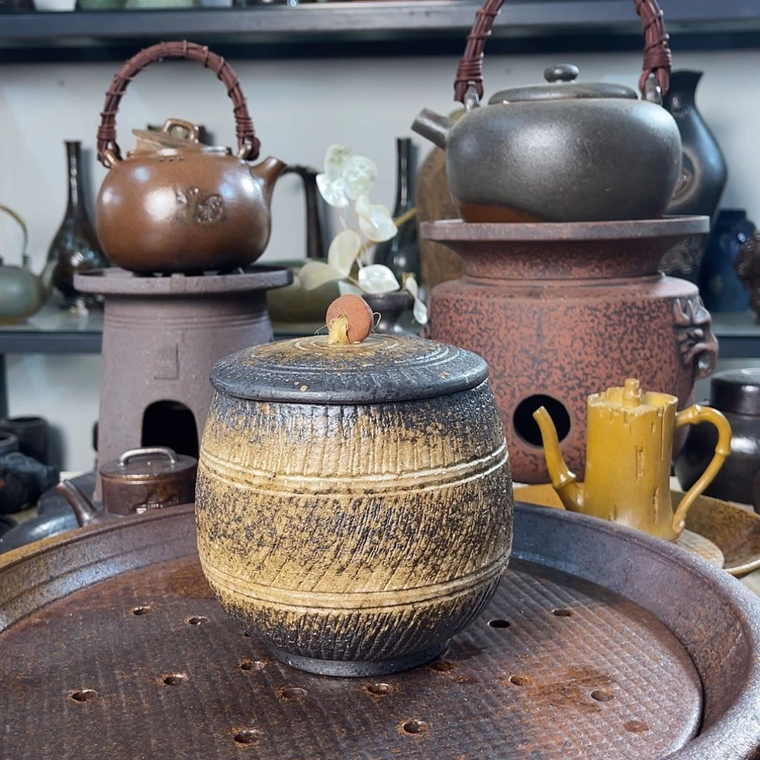 碟紫砂粗陶实用茶叶罐