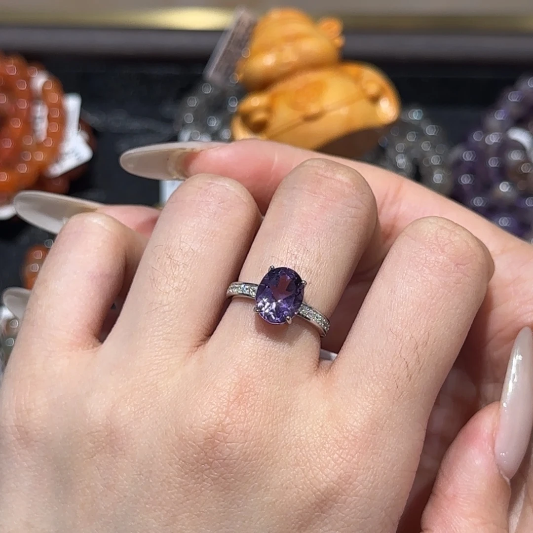 银S925镶嵌戒指紫晶蛋面