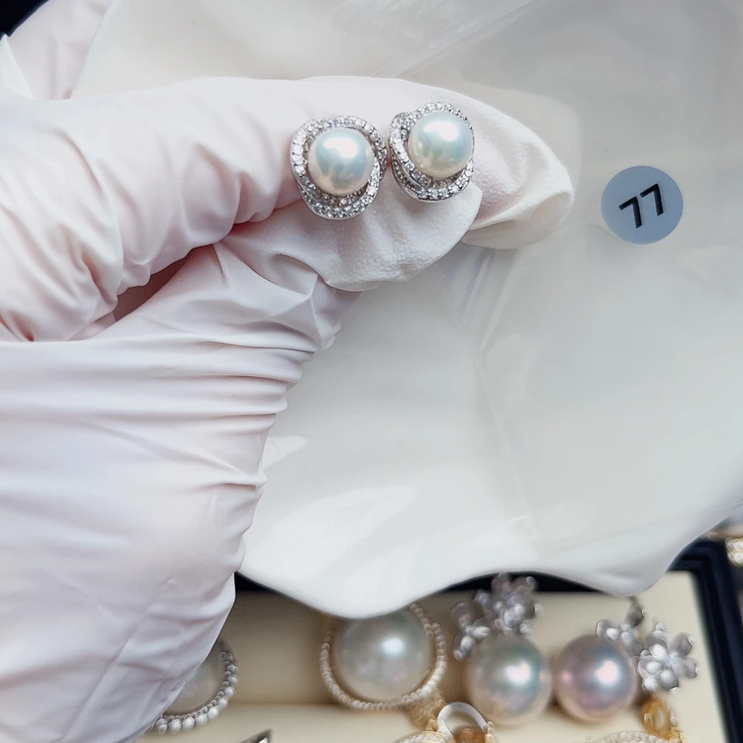 银S925镶嵌淡水珍珠耳饰