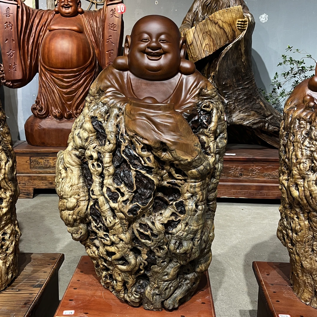 枣木弥勒佛随形根雕摆件，净高96，长70，宽60