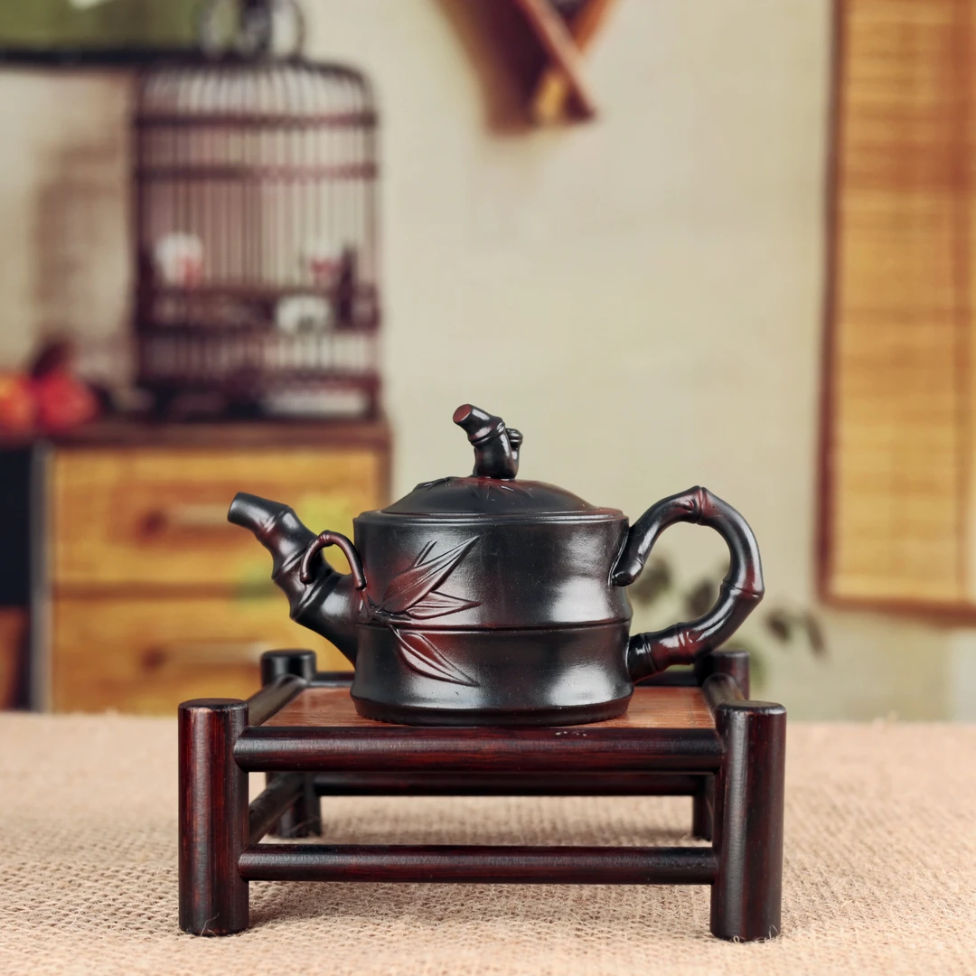 紫陶竹节手工浮雕泡茶茶壶功夫单壶茶具陶瓷紫砂壶家用（陈剑都）