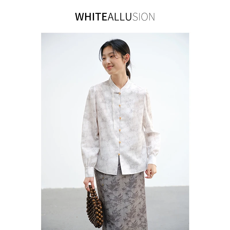 年终大促【1777】国风设计感气质重工提花中式立领长袖衬衫