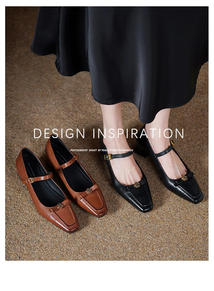 【XZZ】【4.5CM 】2025春季经典百搭方头胎牛皮女士单鞋