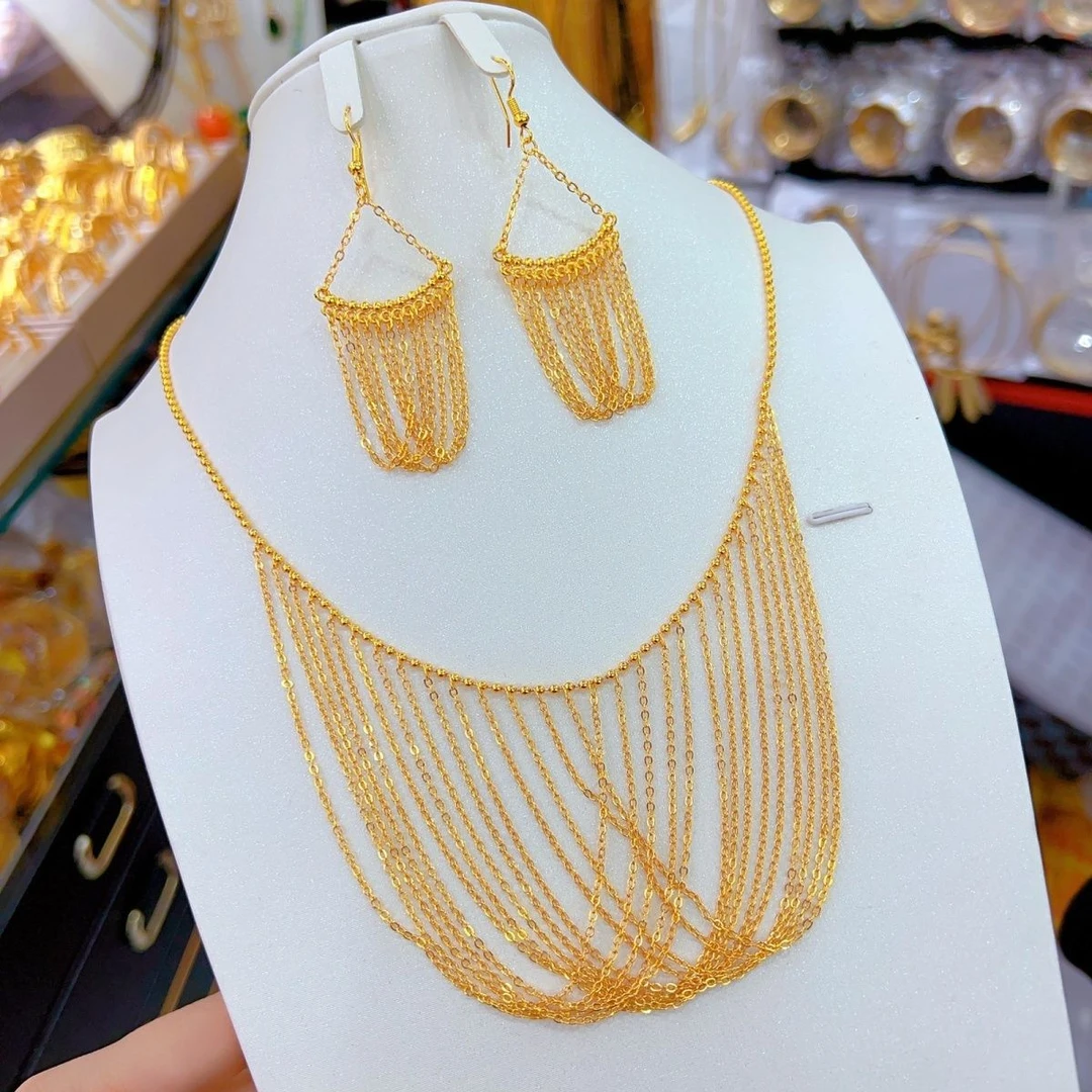 铜合金项链 新款两件套金子精美项链同款首饰时尚包邮