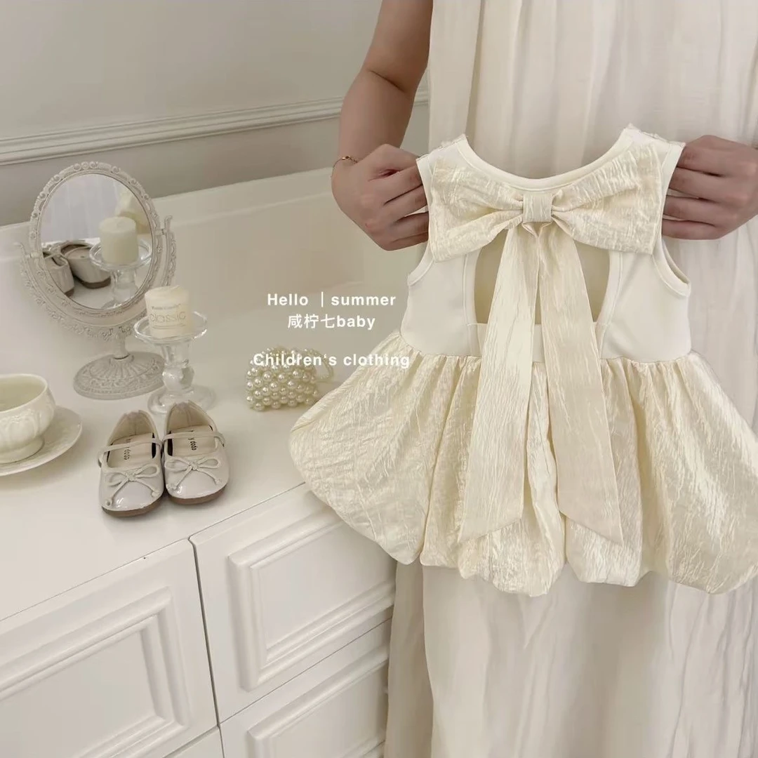 【可米】女童夏装连衣裙宝宝洋气儿童韩版礼服花边蝴蝶结公主背心裙