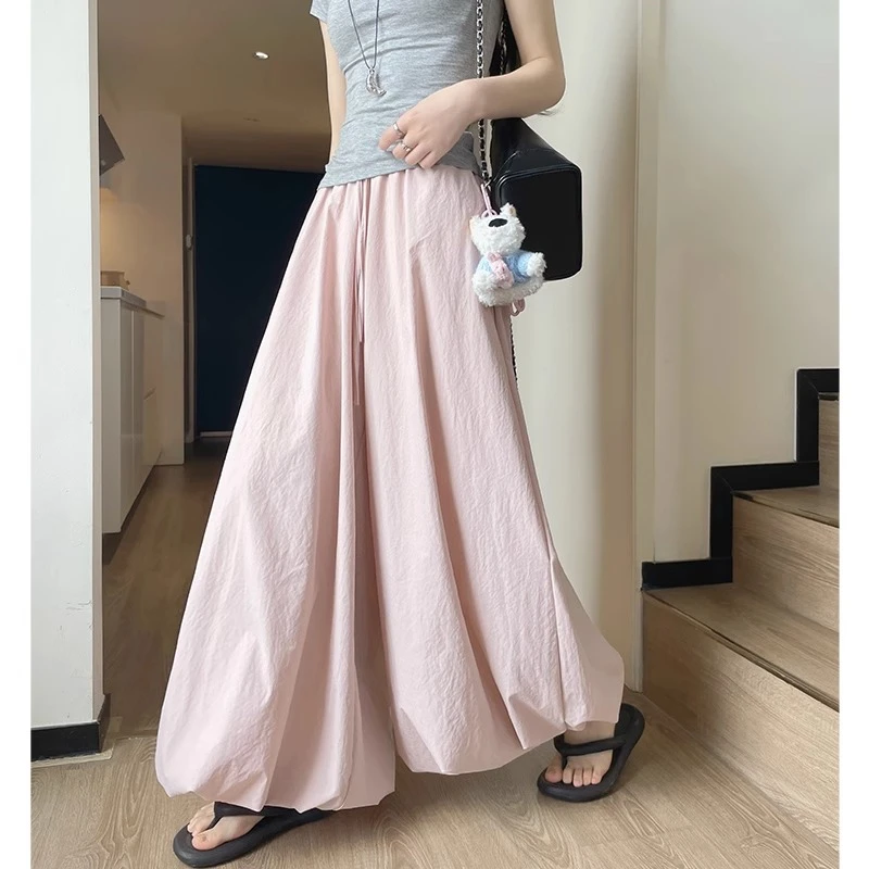 粉色花苞裙裤女夏季新款高腰宽松显瘦灯笼裤小众设计感休闲阔腿裤