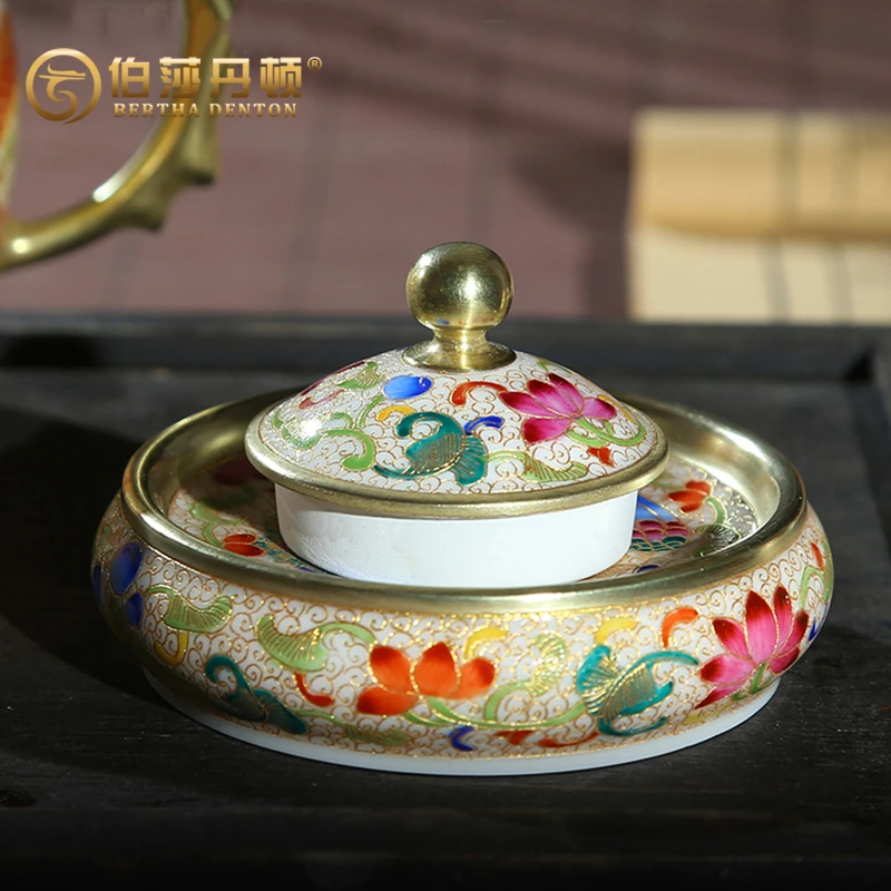 BERTHADENTON手工手绘珐琅彩盖置缠枝陶瓷茶托杯垫壶盖托壶承垫