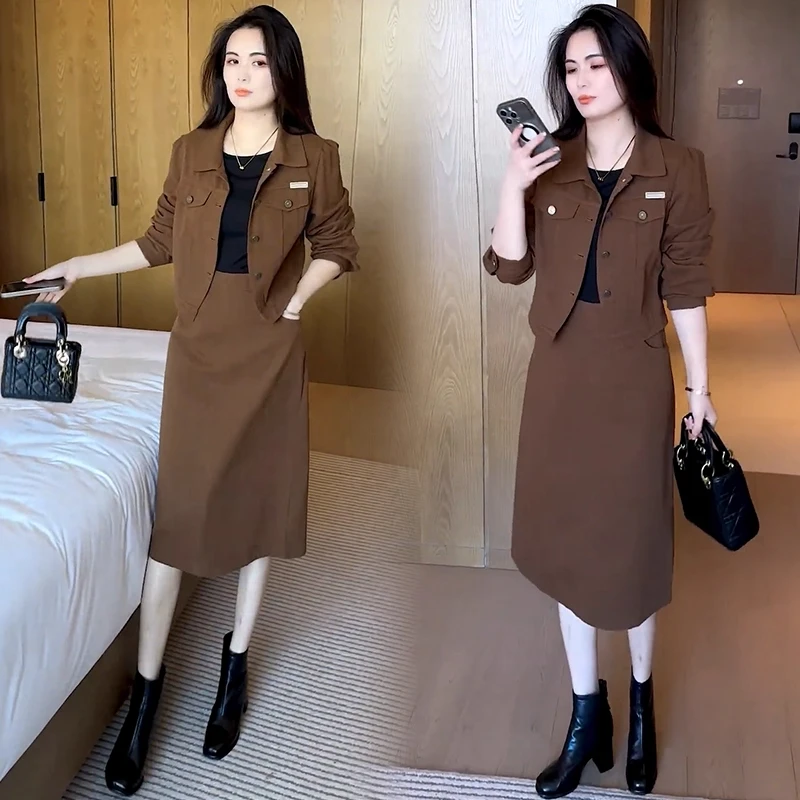 时尚牛仔套装裙女2025秋季新款洋气显瘦休闲短外套半身裙两件套潮