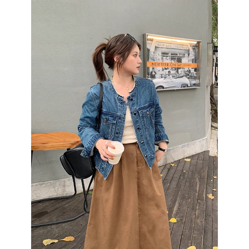 【ALINDM年中大清仓】胖mm薄款短款外套秋200斤美式牛仔外套女J0169