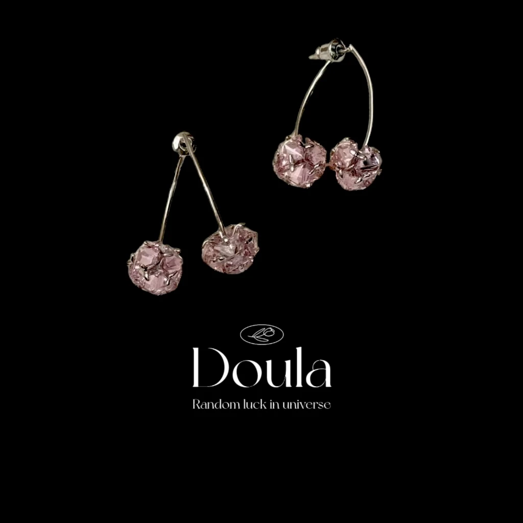 非金属玻璃耳饰 甜酷暴击甜美粉色樱桃耳钉气质轻奢精致耳饰