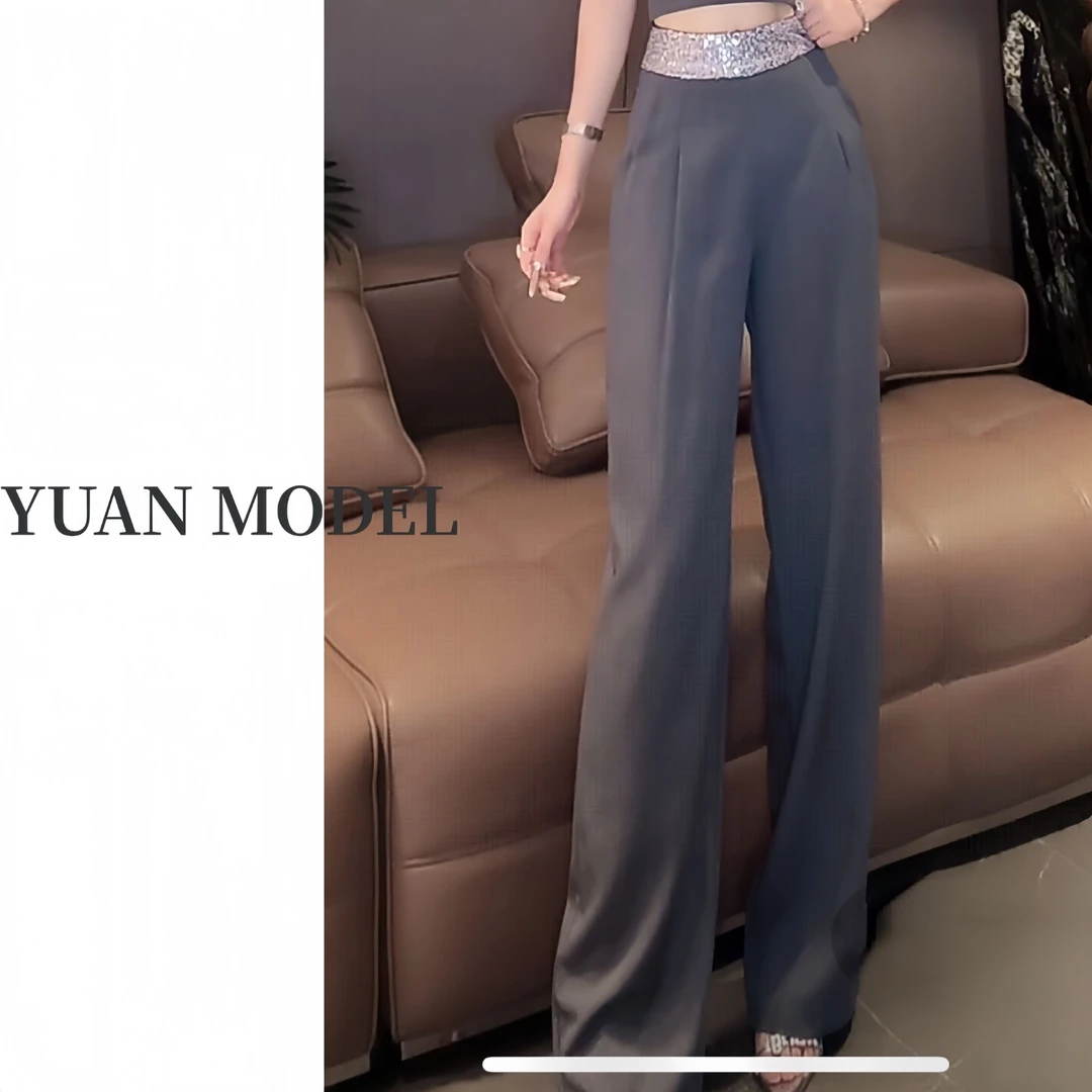 【YUAN MODEL】媛老板-2025春季时装亮片直筒裤休闲阔腿裤 041563