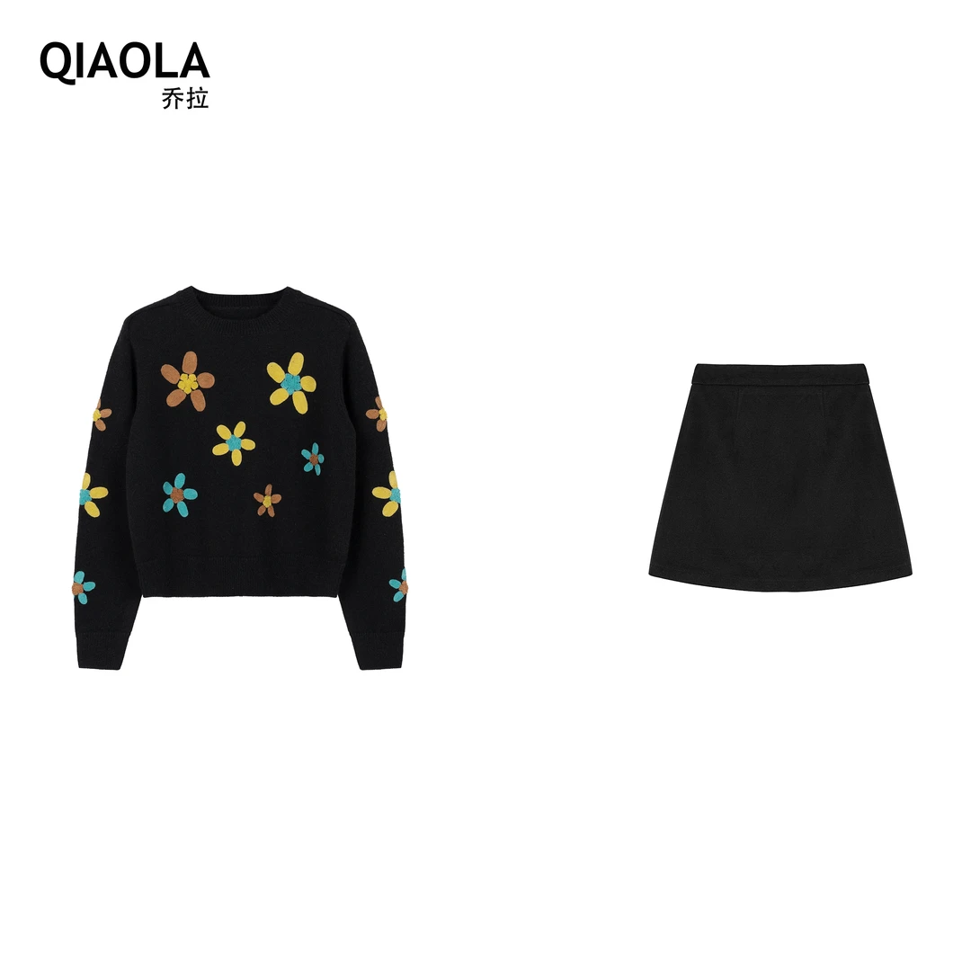 【秋野雏菊】秋冬款毛织彩色花朵轻奢减龄时尚套装预售