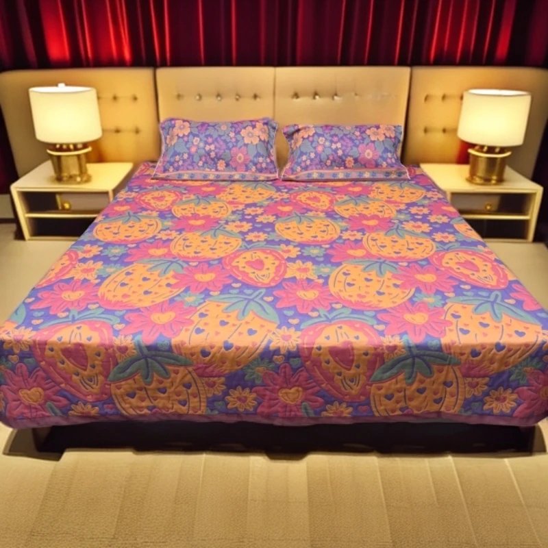 【草莓紫色床盖200×230cm】～多层纱布棉床盖加厚床单双人午休毯