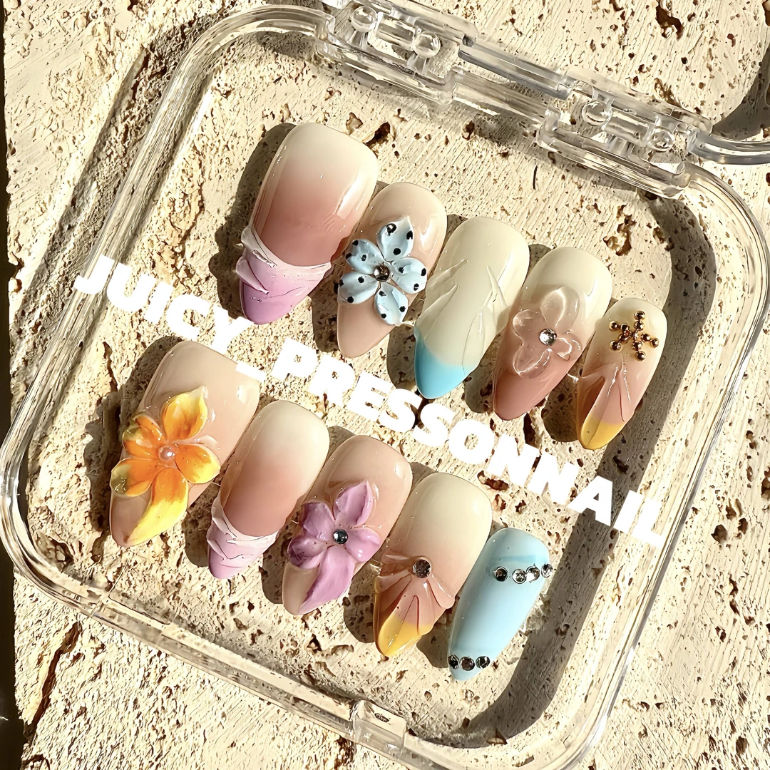【A0010】纯手工雕花穿戴甲高级感显白气质美甲贴片夏日简约