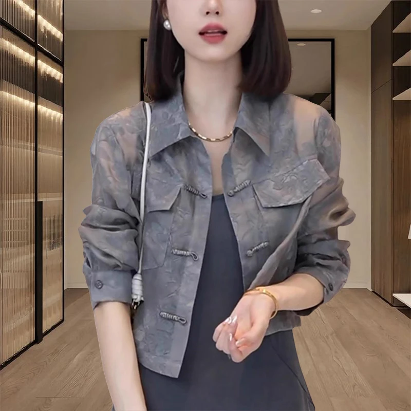2025夏季新款女士爆款气质防晒衬衫小个子国风盘扣长袖薄款外套潮