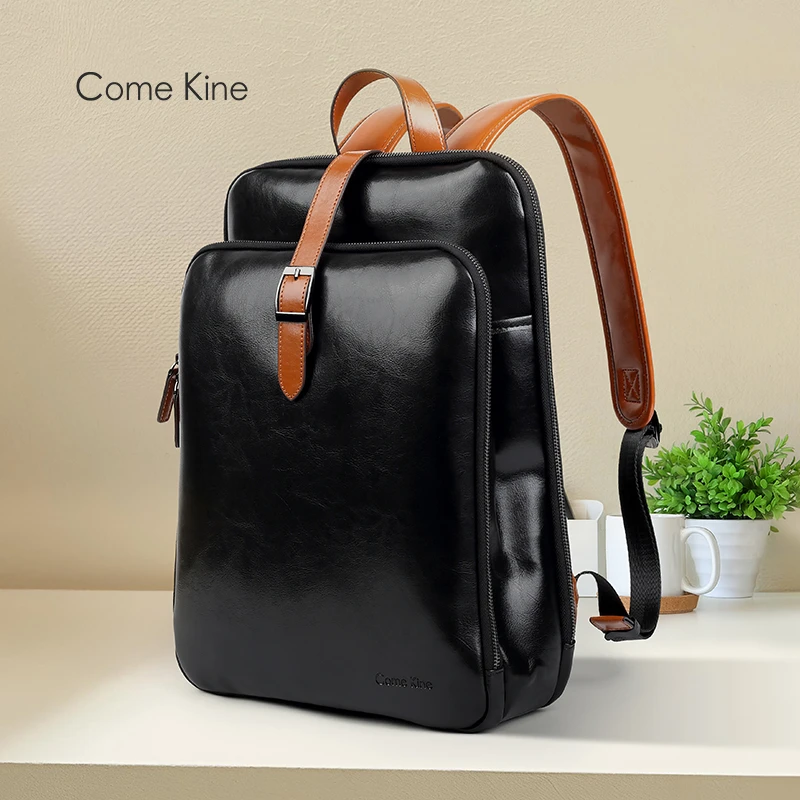 ComeKine真皮多功能双肩包男商务休闲男士牛皮电脑包背包男书包男