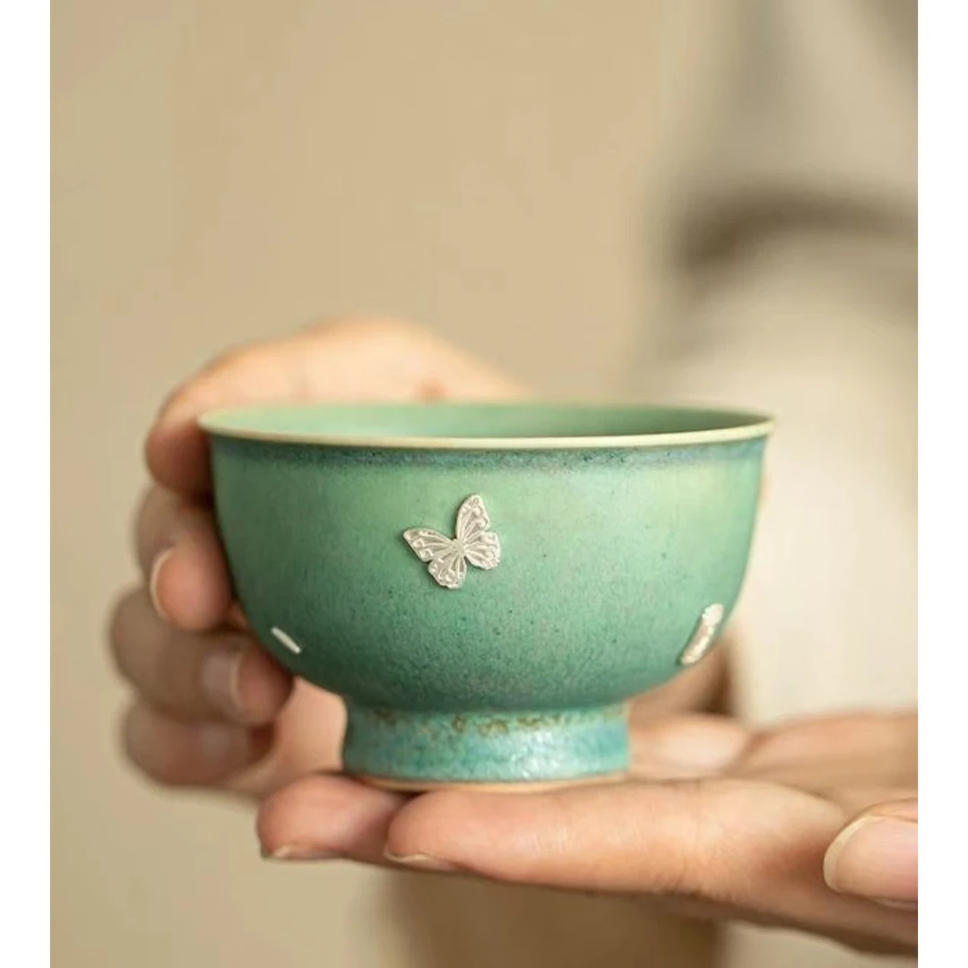 【茶器甄选】锯银青绿-蝴碟反口杯50ml（A10869）