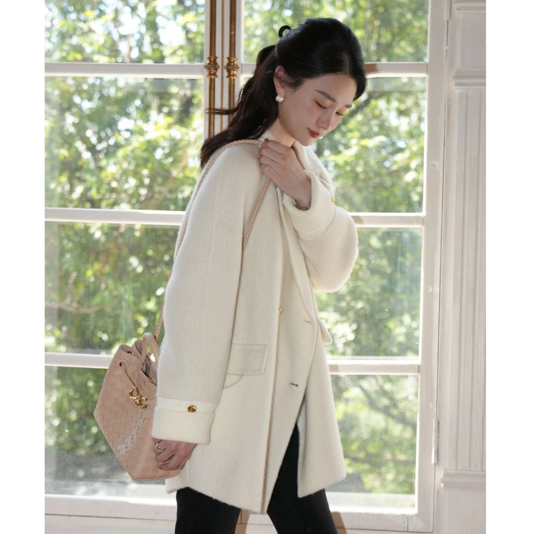 HELA AOMI“白月光拉毛大衣”绵羊毛74.2%羊驼毛桑蚕丝毛呢大衣