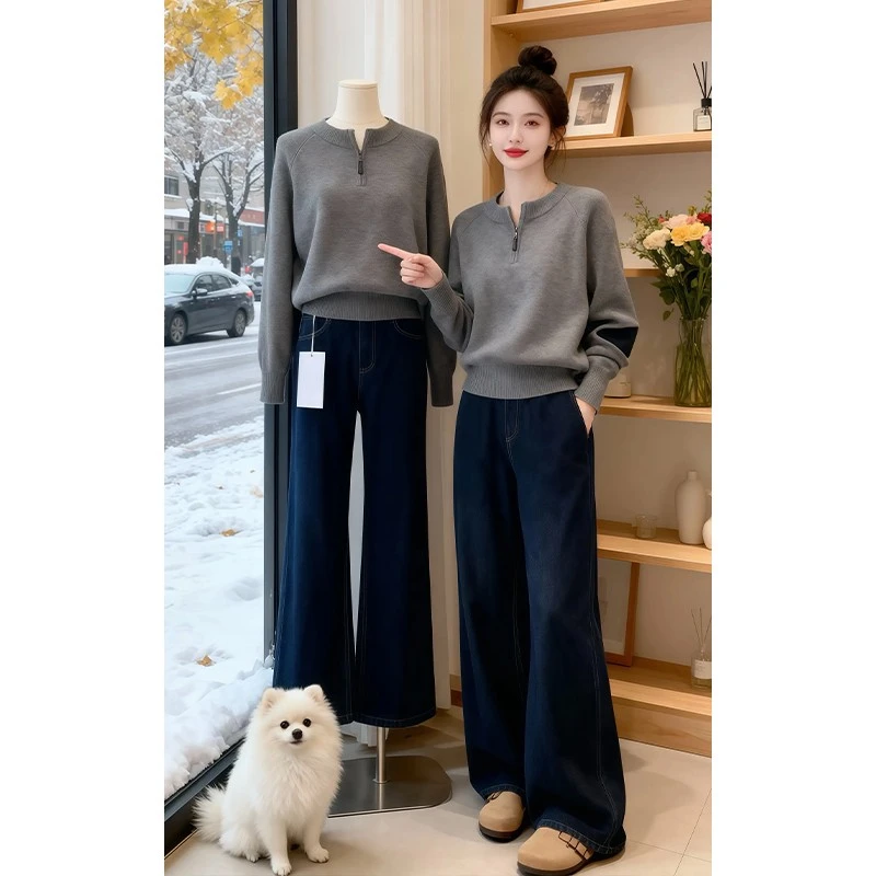 半拉链毛衣内搭女秋冬2025新款大码胖MM高级感宽松针织衫上衣