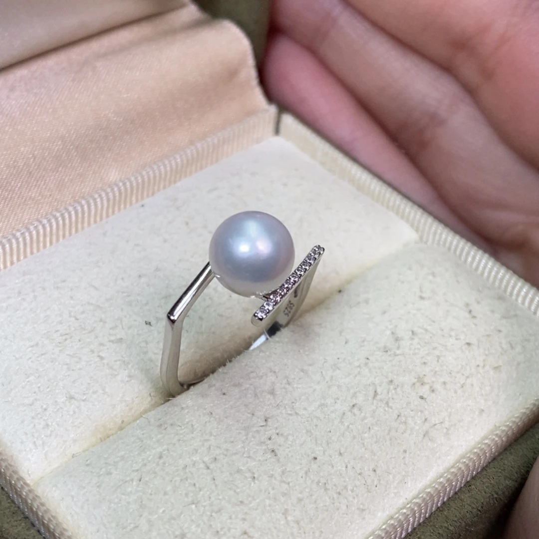 银S925镶嵌戒指淡水珍珠微瑕