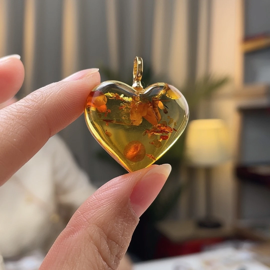 琥珀裸石银S925镶嵌琥珀吊坠