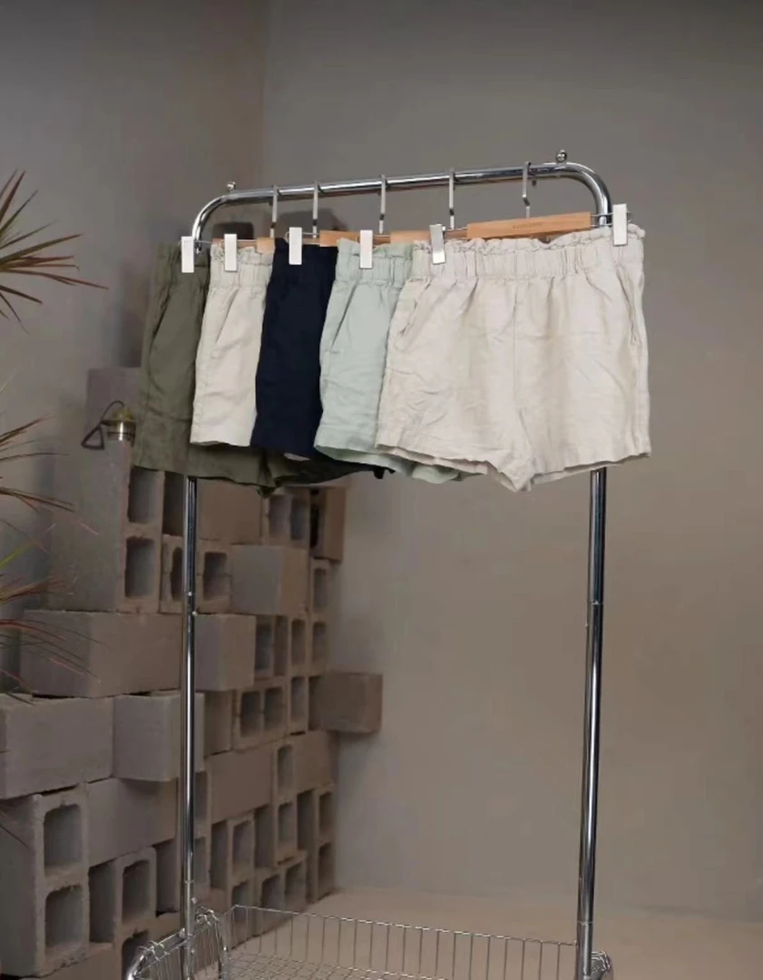 亚麻水洗老钱风女短裤